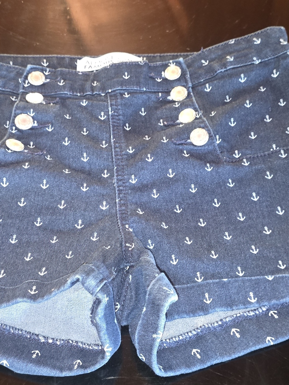 Almost Famous Navy Blue Anchor-Print Denim Shorts